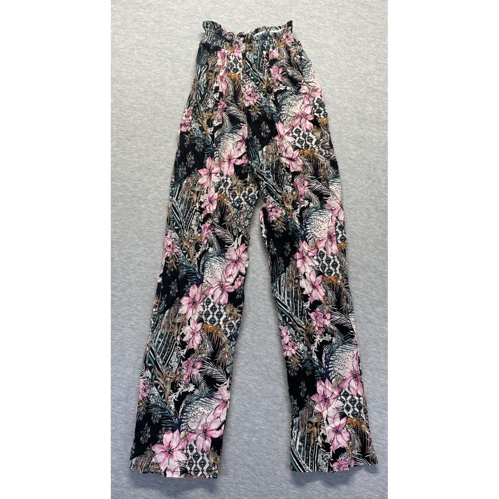 Miss Selfie Palazzo Pants Womens Medium Multi Tropical Floral Print Straight Leg